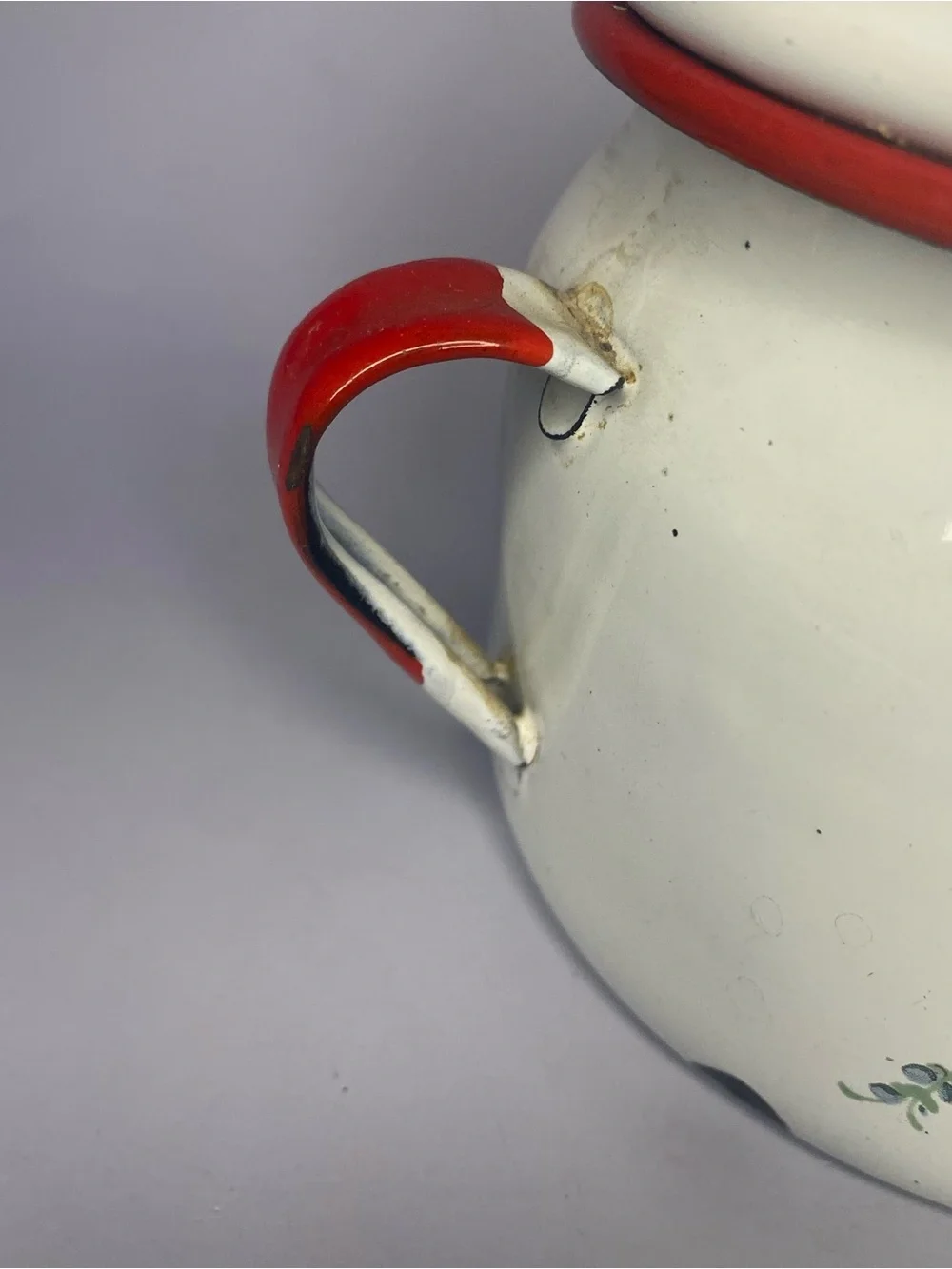 Vintage Cinsa Saltillo Mexico Enamelware White/Red Sugar Pot Floral Design
